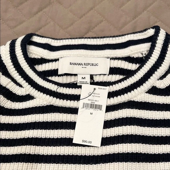 Banana Republic Navy Stripe Ribbed Crew-Neck Pullover Sweater/NWT/M - Picture 6 of 11